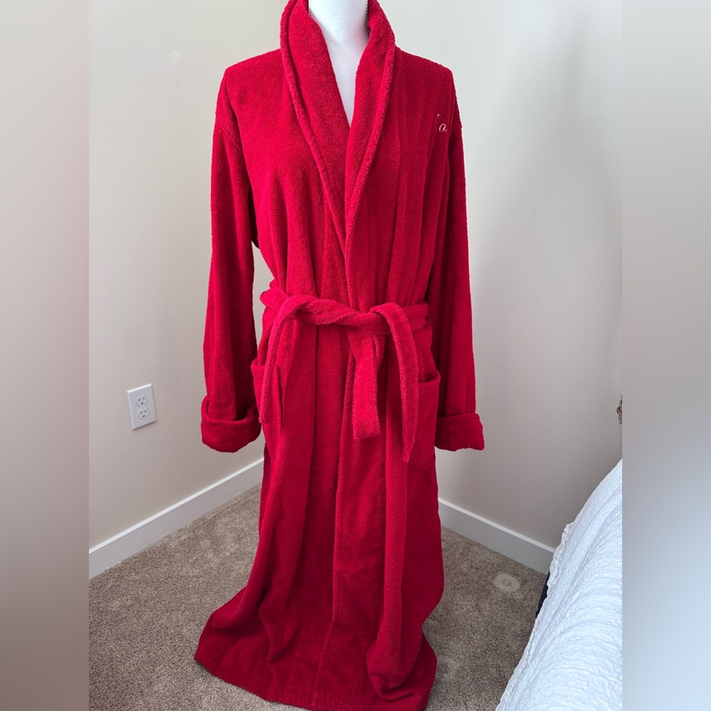 Lands' End Plush Red Bathrobe with “Lori” Monogram